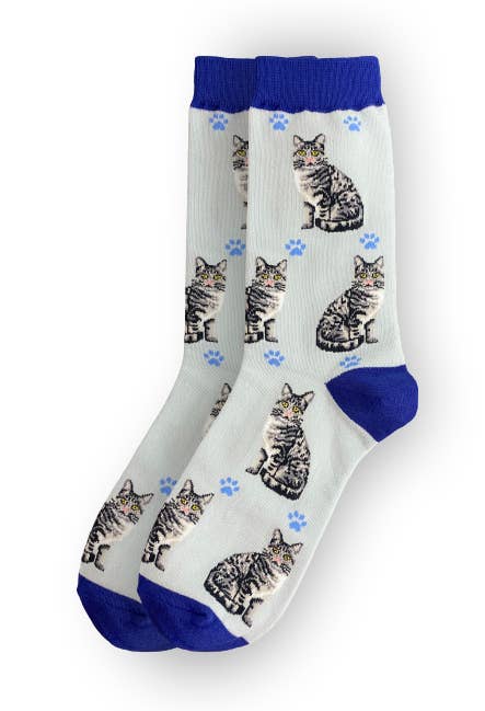 Silver Tabby Cat Socks - Fun Novelty Dog Socks - Unisex