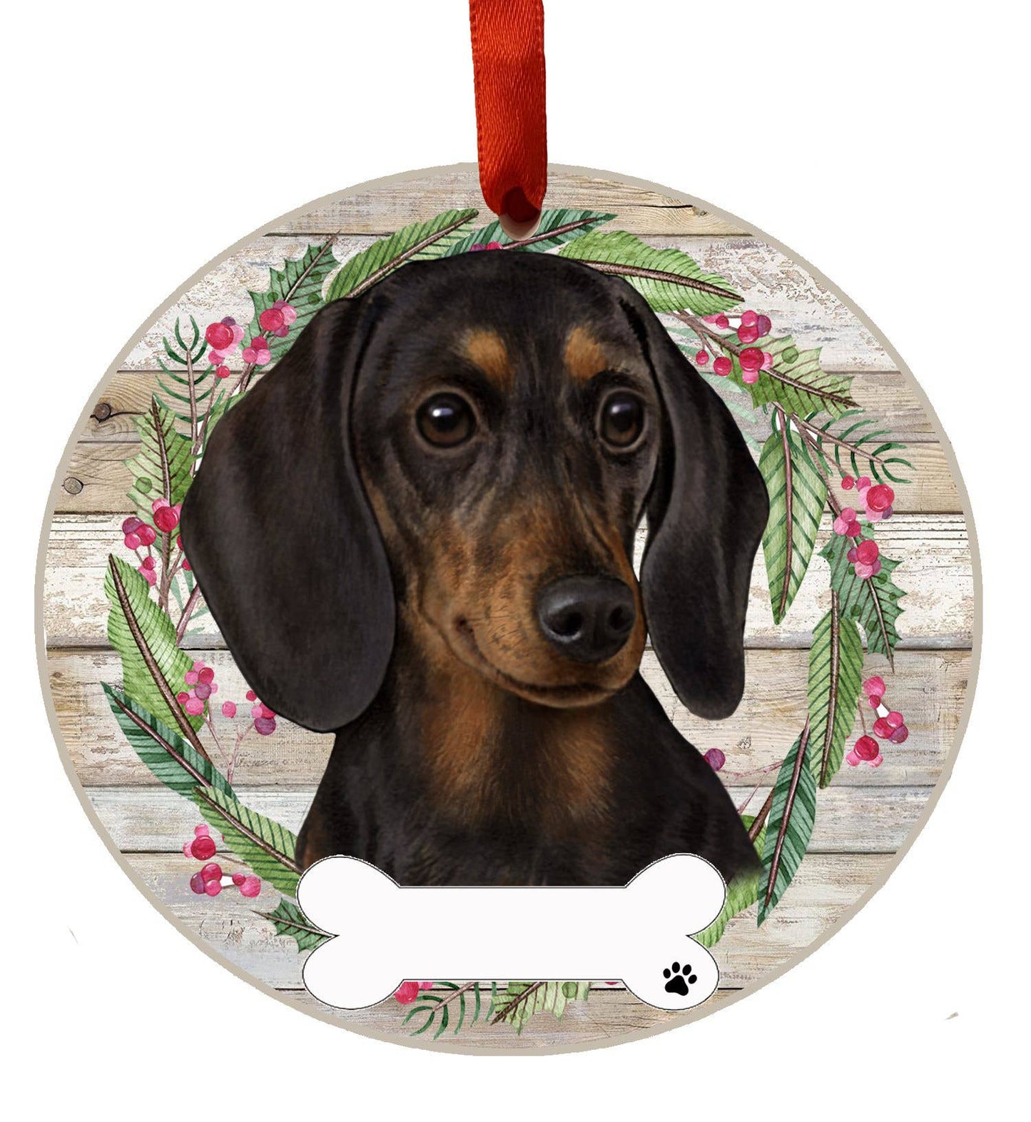 Black Dachshund Ceramic Wreath Ornament