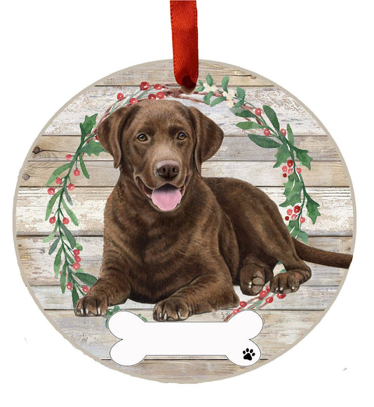 Chocolate Labrador Full Body Ceramic Wreath Ornament