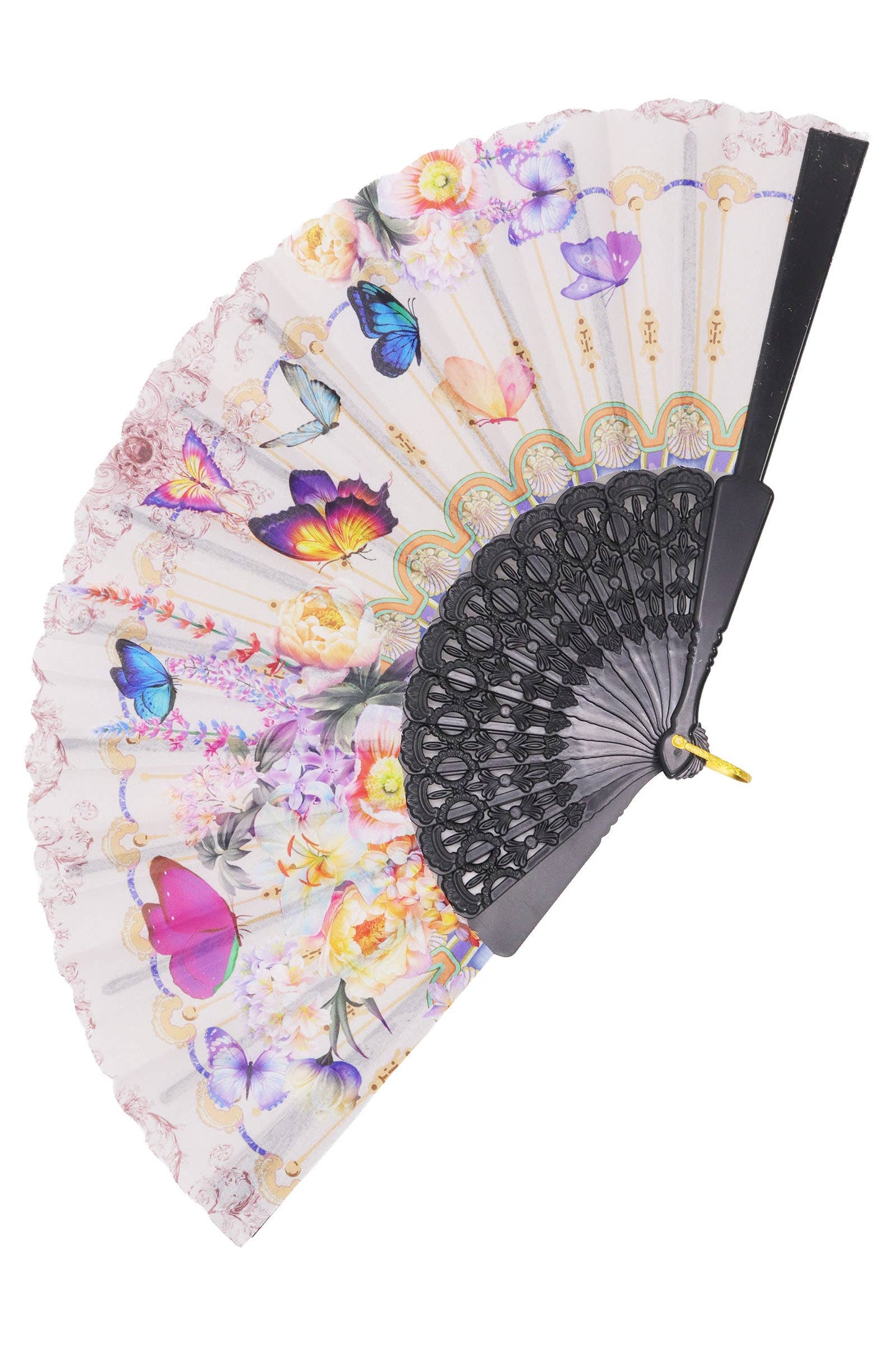 Butterfly Floral Paisley Filigree Handheld Folding Fan