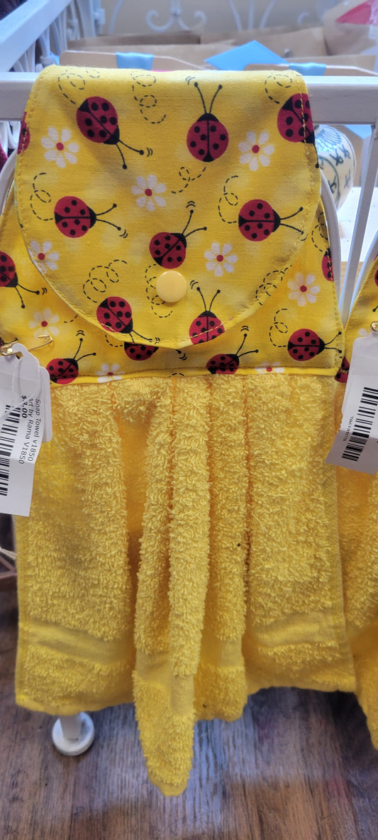 Yellow snap towel ladybug print