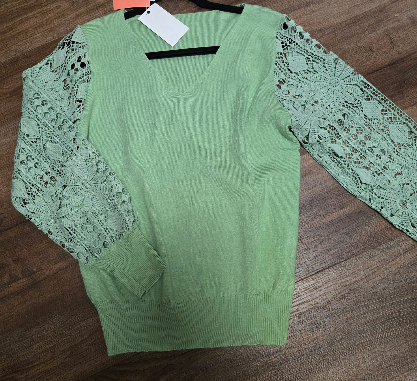 Green lace sleeve top