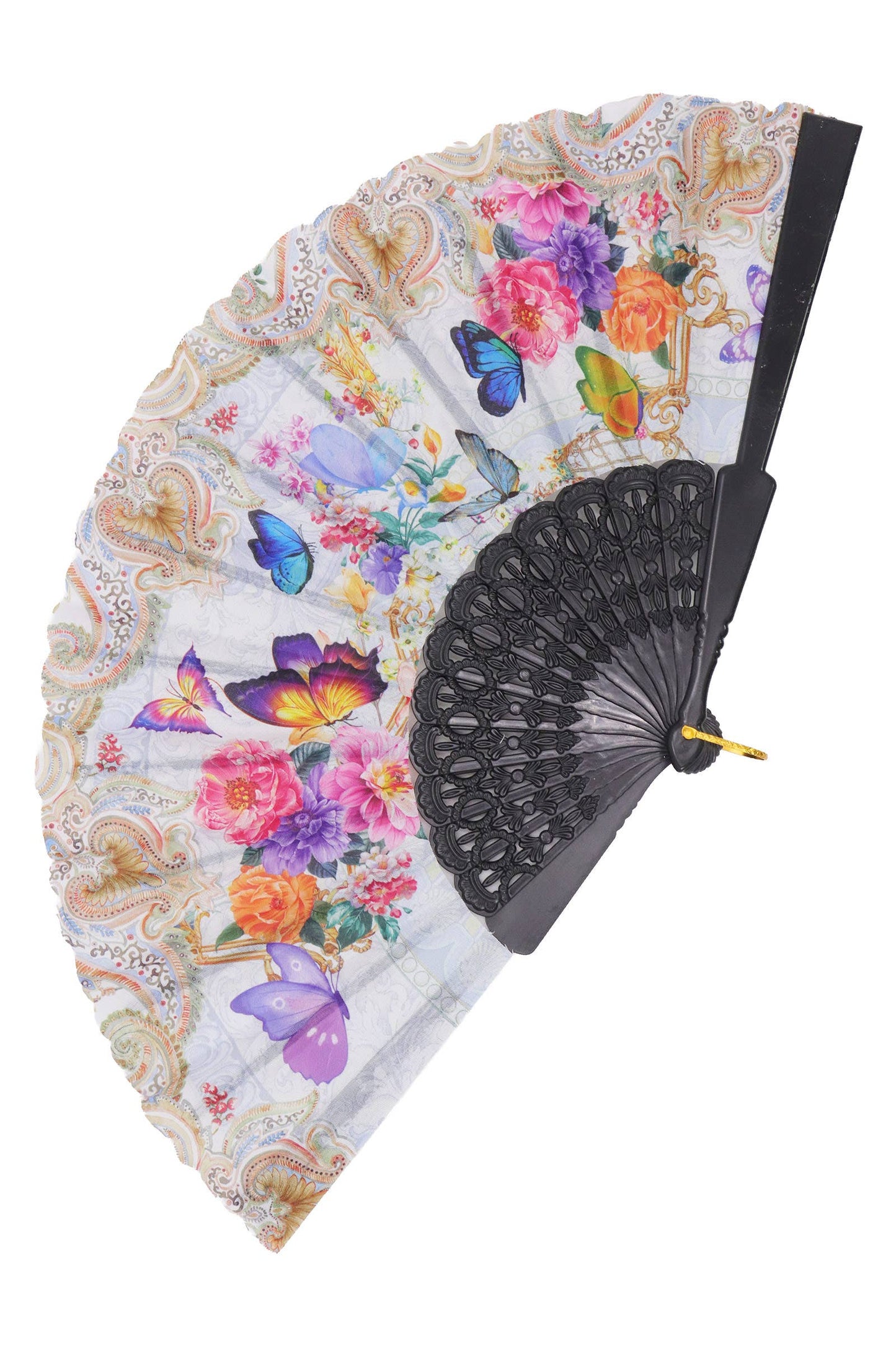 Butterfly Floral Paisley Filigree Handheld Folding Fan