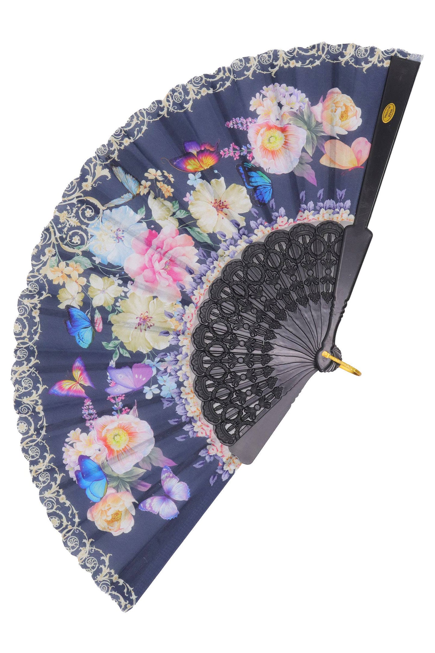 Butterfly Floral Paisley Filigree Handheld Folding Fan