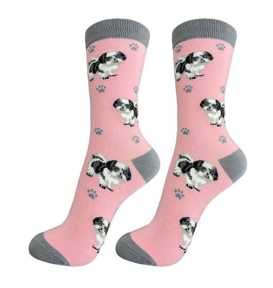 Black and White Shih Tzu   - Unisex - Fun Novelty Dog Socks