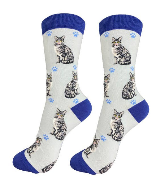 Silver Tabby Cat Socks - Fun Novelty Dog Socks - Unisex