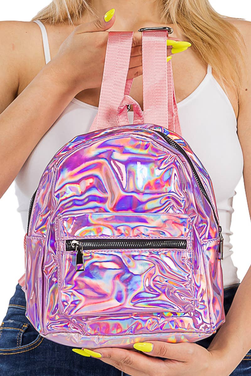 Shiny Retro Metallic Gloss Nylon Strap Backpack