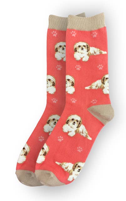 Shih Tzu Tan & White Socks - Fun Novelty Dog Socks - Unisex