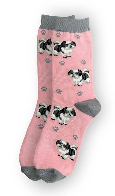 Black and White Shih Tzu   - Unisex - Fun Novelty Dog Socks