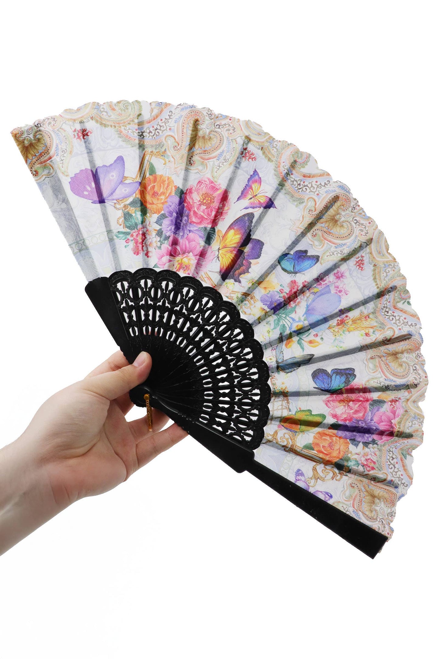 Butterfly Floral Paisley Filigree Handheld Folding Fan