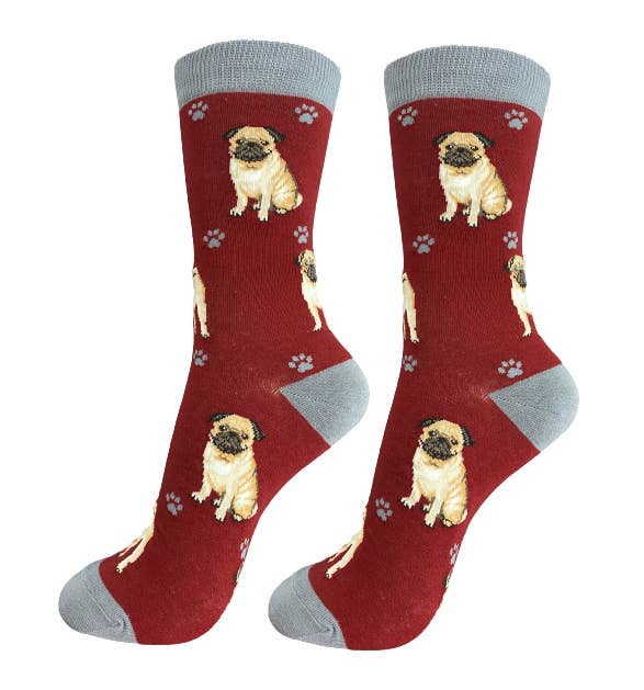 Pug Tan Full Socks - Unisex - Fun Novelty Dog Socks