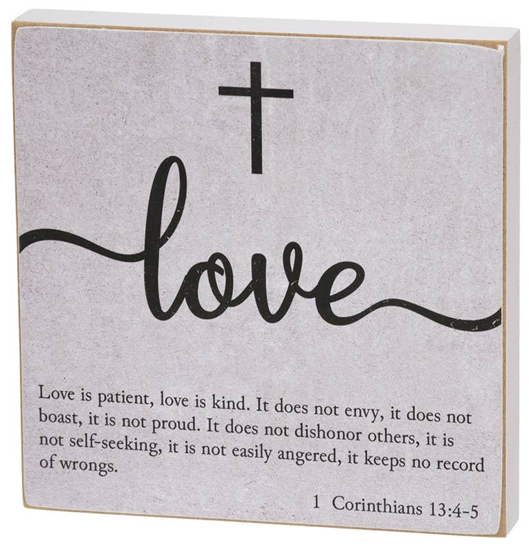 Faith, Hope, Love Bible Verse Block Sign