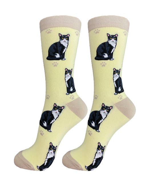 Black and White Cat   - Unisex - Fun Novelty Dog Socks