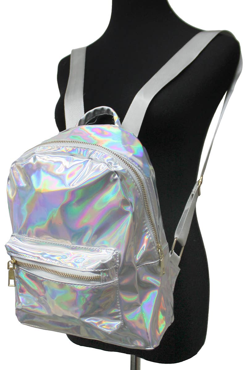 Shiny Retro Metallic Gloss Nylon Strap Backpack