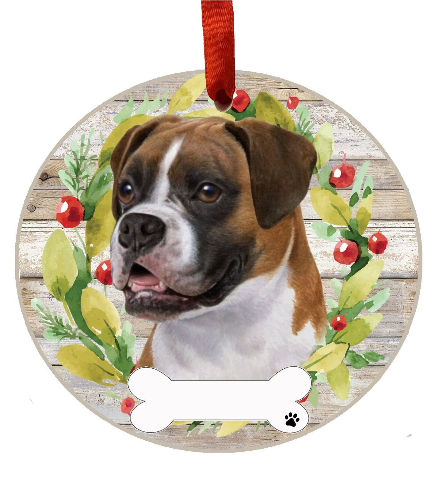 Boxer Ceramic Wreath Ornament