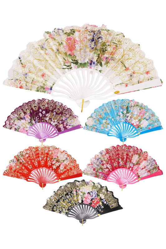 Colorful Floral Glittery Handheld Folding Fan