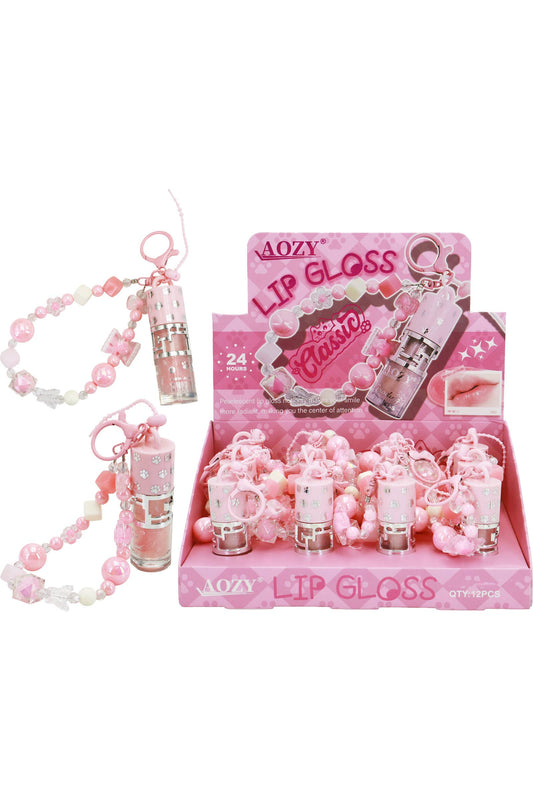 Shimmery Lip Gloss Chunky Beaded Lanyard Keychain