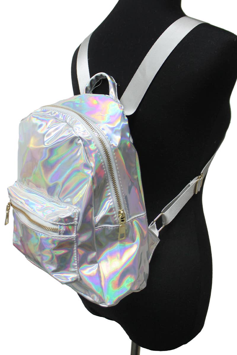 Shiny Retro Metallic Gloss Nylon Strap Backpack