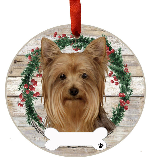 Yorkie Ceramic Wreath Ornament