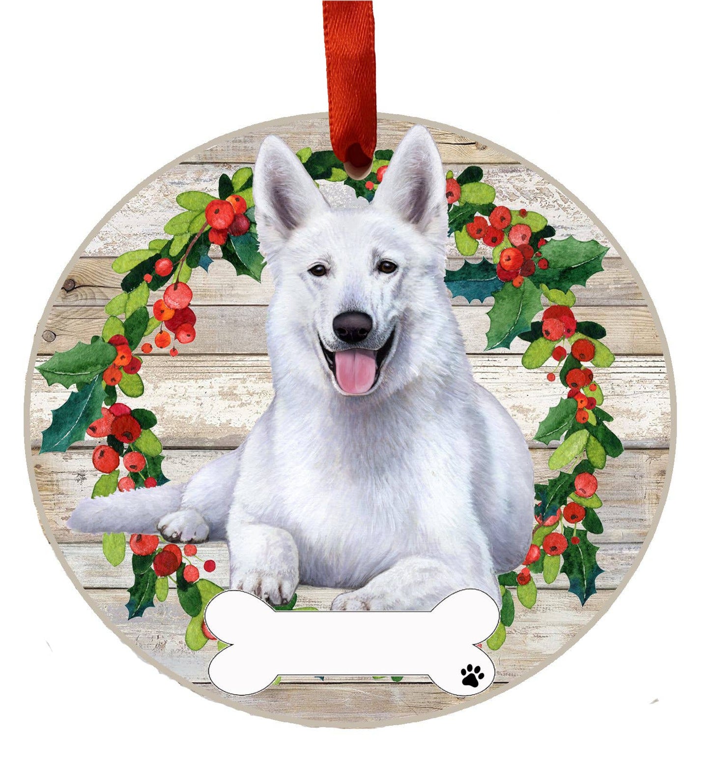 White German Shepherd Ceramic Wreath Ornament