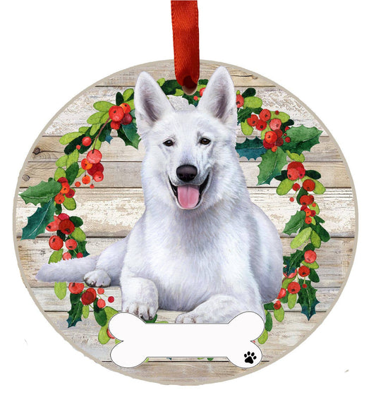 White German Shepherd Ceramic Wreath Ornament