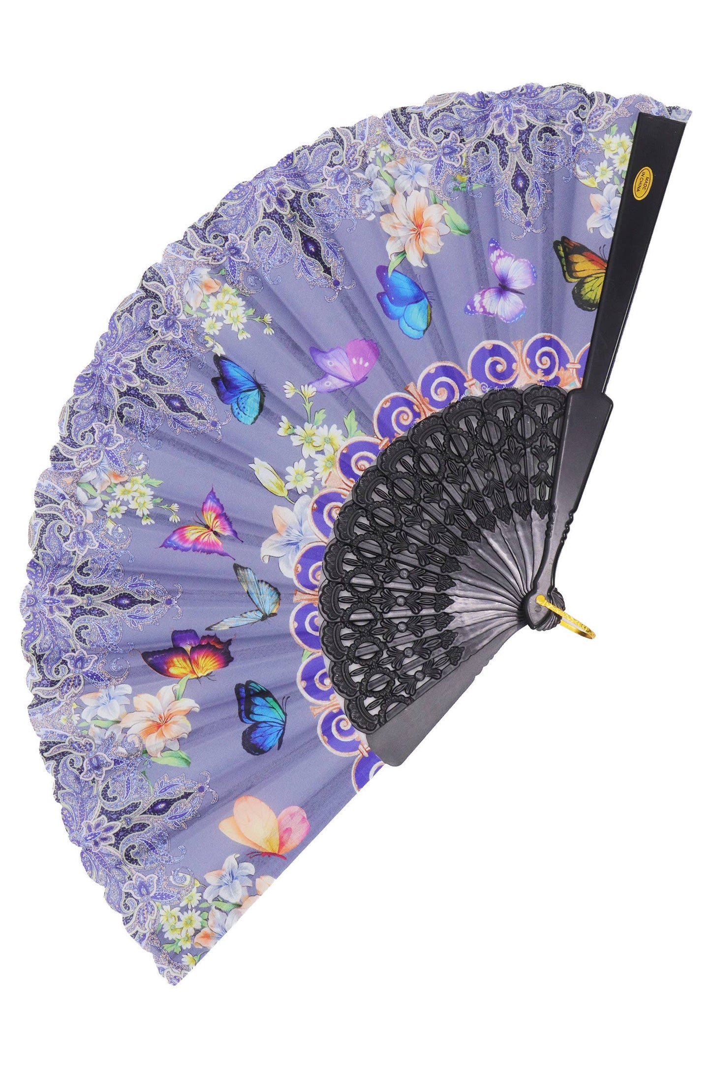 Butterfly Floral Paisley Filigree Handheld Folding Fan