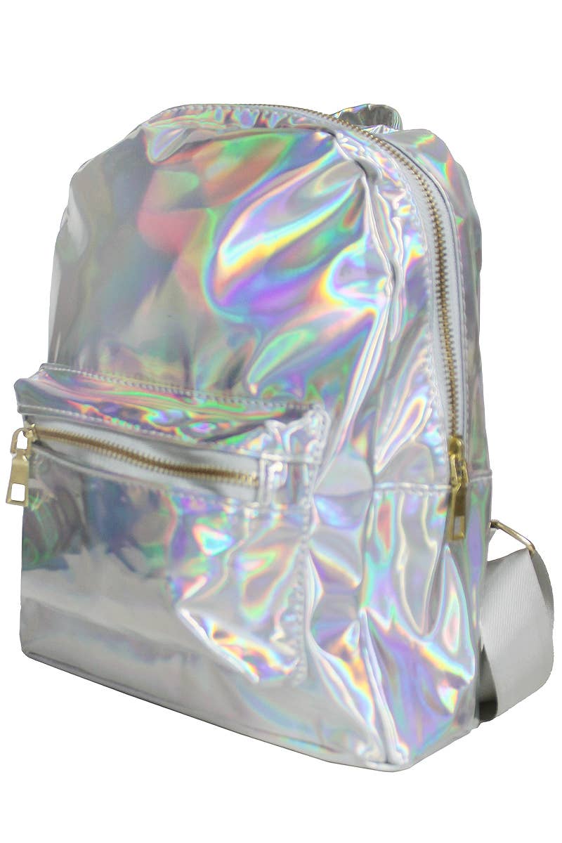 Shiny Retro Metallic Gloss Nylon Strap Backpack