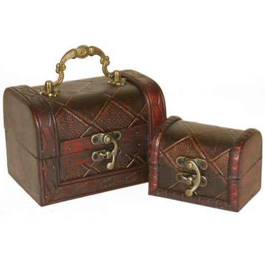 Set of 2 Antiqued Diamond Storage Trunk Treasure Chests